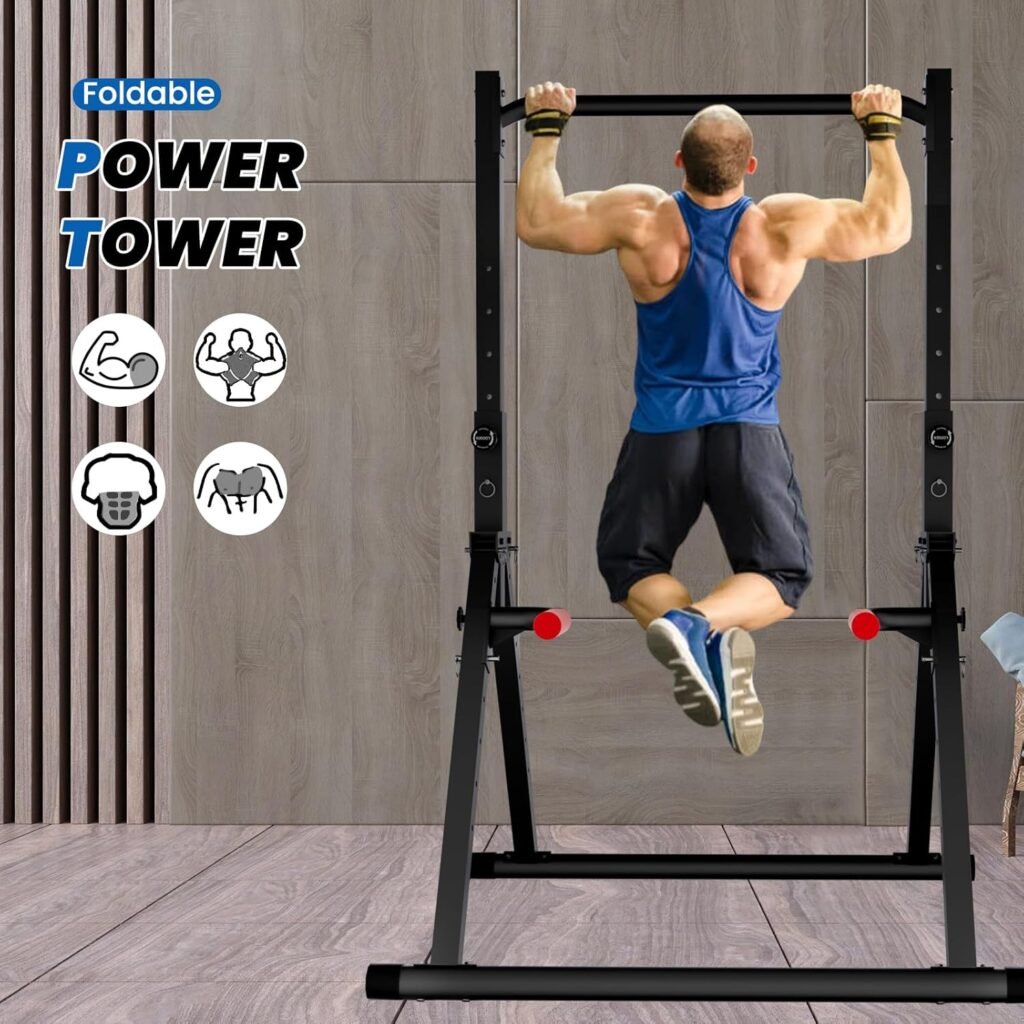 DOBESTS Foldable Power Tower with complete upper-body and core setup for home